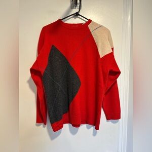 VTG Laura Peterson Sz:M Bold Red Colorblock Argyle 100% Wool streetwear Sweater